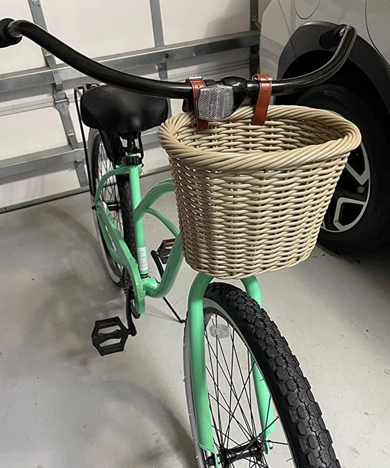 ZUKKA Bike Basket Woven Bike Basket for Adult Bikes Front/Kids Bike Handlebar with Adjustable Leather Straps Waterproof Storage Bicycle Basket, Multi-Colors - Image 4